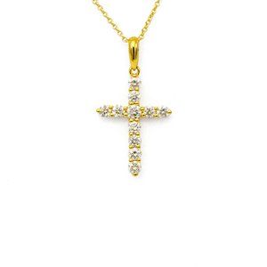 14k Yellow Gold Diamond Cross Pendant